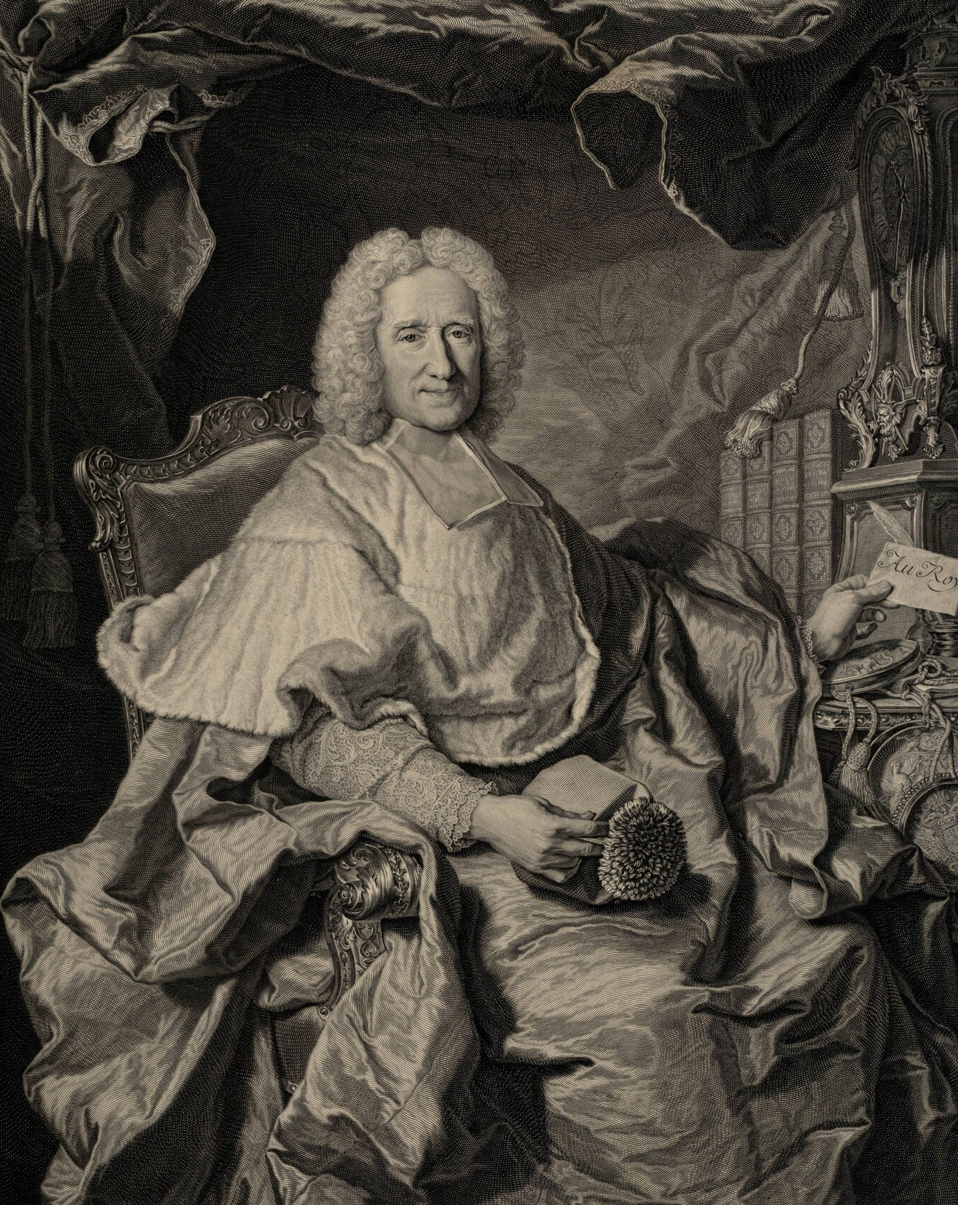 Pierre Drevet d'après Hyacinthe Rigaud, {Guillaume, cardinal Dubois, Archevêque} (détail)