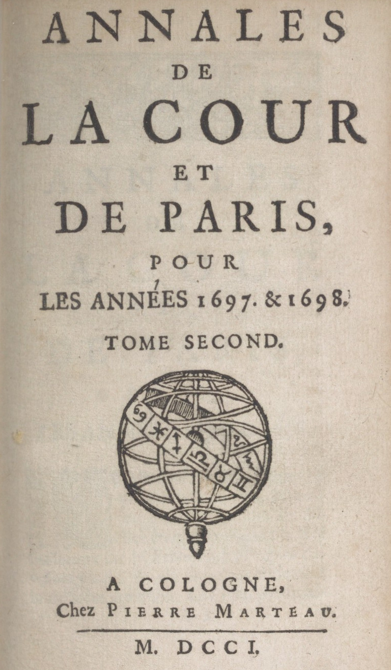 Page de titre du t. II des {Annales de la cour et de Paris}