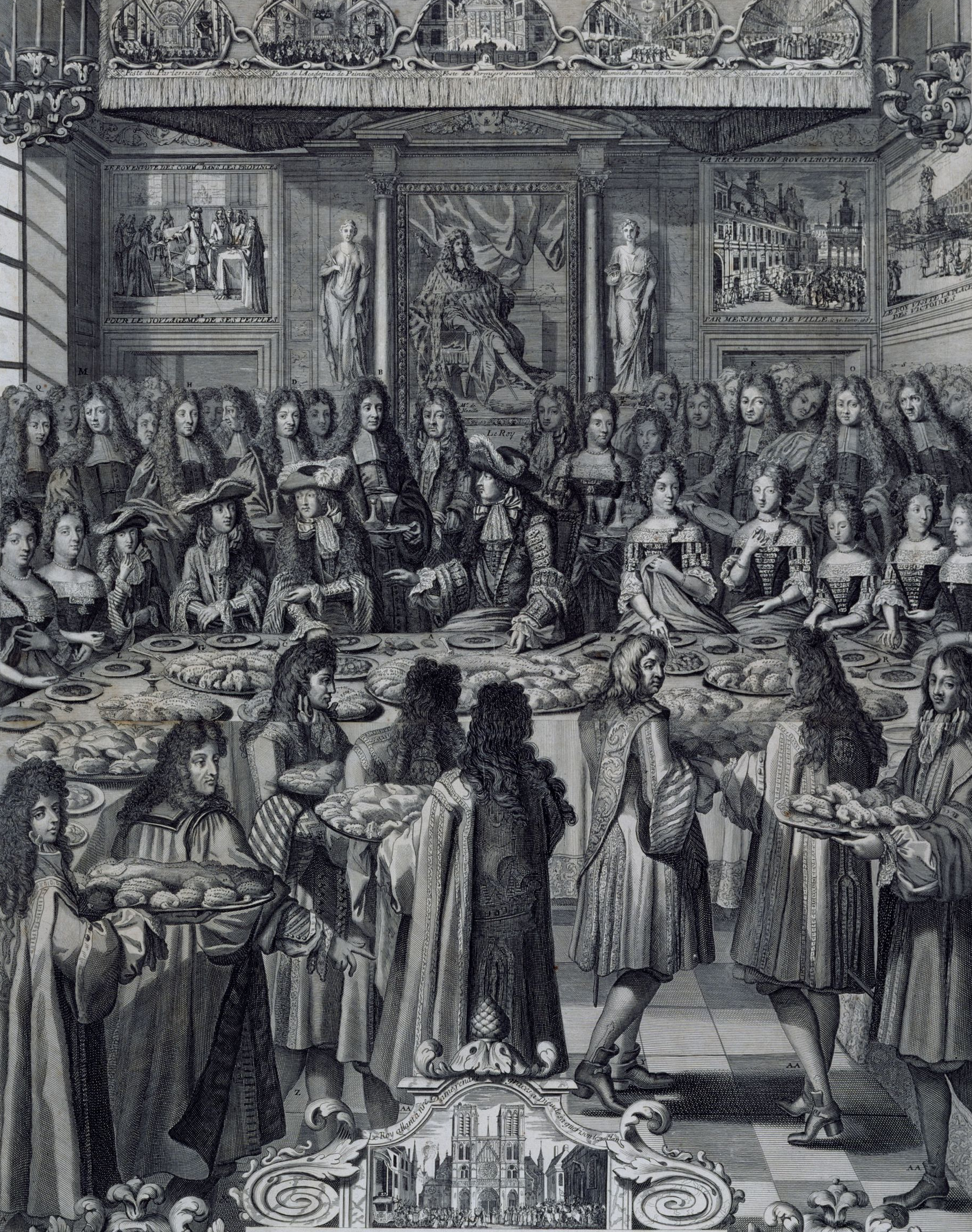 {Louis le grand l'amour et les délices de son peuple. Réception et dîner du roi à l'Hôtel de Ville de Paris, pour sa guérison, 30 janvier 1687}